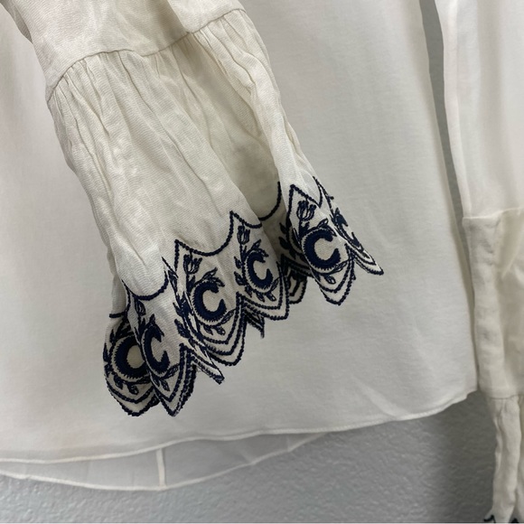 Chloé 100% Silk Embroidered Wide Sleeve Long Sleeve Top - Picture 14 of 15